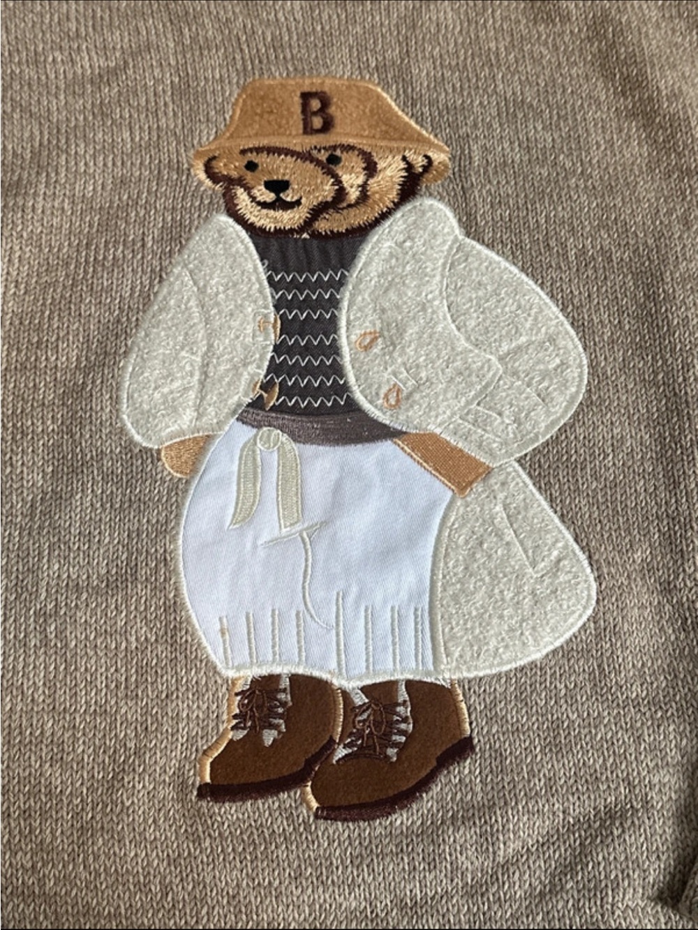 BUCKETLIST Beige Sweater with Teddy Bear Embroidery